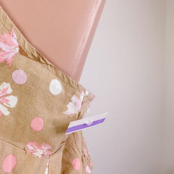 BP Sophie Floral Square Neck Linen Smocked Crop Tank Top Beige Tan Size 1X NWT - Picture 8 of 9